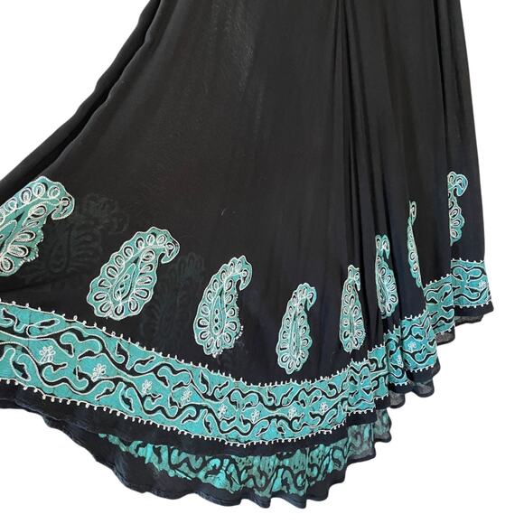 SAKKAS Zayna One Size Black Turquoise Pullover Sleeveless Boho Caftan Tank Dress - Picture 7 of 9